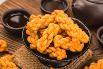 fried dough twist on tea table