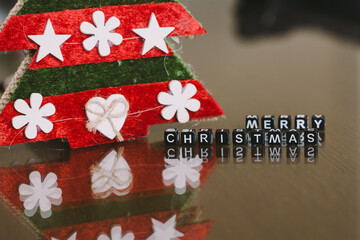 merry christmas letters with christmas decorations for background