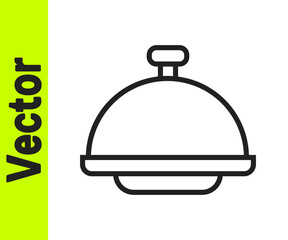 Black line Covered with a tray of food icon isolated on white background. Tray and lid sign. Restaurant cloche with lid. Vector.