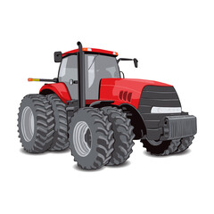 Farm tractor with big wheels. Isolated vector illustration on white.