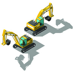 Abstract Isometric 3D Excavator 
Transport With Shadow Vector Design Style