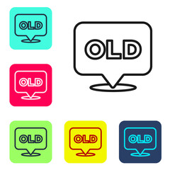 Black line Nursing home building icon isolated on white background. Health care for old and sick people. Center for retired people. Set icons in color square buttons. Vector.