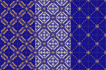 Set of vector seamless patterns with geometric pattern, drawn repeating background. Artistic vector background.