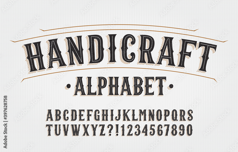 Fototapete handicraft alphabet font. hand drawn letters and numbers. stock vector typescript for your typograph