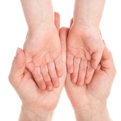 Mother checks hands of her daughter after washing - protective measures against coronavirus epidemy concept