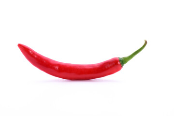 Red fresh chilies are spicy, placed on a white background.