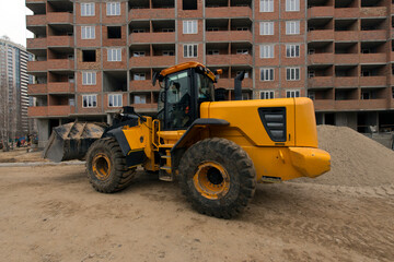 Road construction, courtyard area. Construction site. production of apartments, social housing.