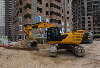 Road construction, courtyard area. Construction site. production of apartments, social housing.
