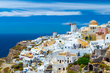View of Oia the most beautiful village of Santorini island in Greece.