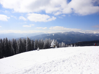 Fototapeta na wymiar Ski resort in Carpathian mountains, Bukovel, Ukraine