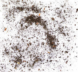 Soil Dirty earth on white background. Natural soil texture