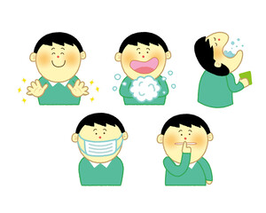 手洗いうがいをする男の子