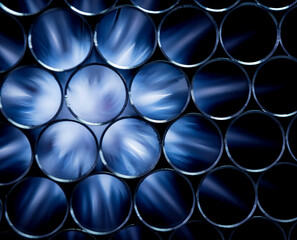Abstract background of steel pipes stacked on a pallet