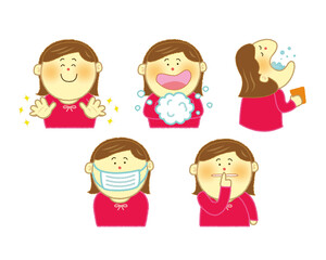 手洗いうがいをする女の子