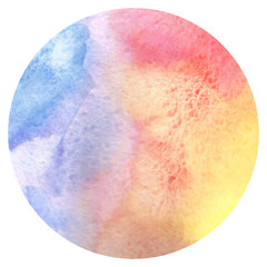 Vibrant colorful abstract watercolor background texture on white. Circle in blue, yellow and red colors