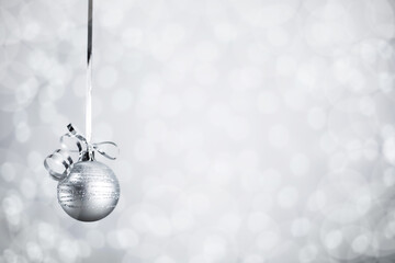 Silver Christmas ball with ribbon