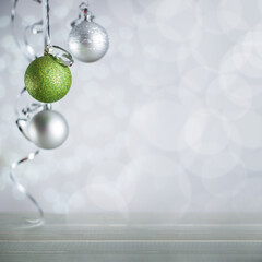Silver Christmas balls with ribbon