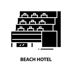 beach hotel icon, black vector sign with editable strokes, concept illustration