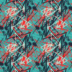 Seamless abstract exotic pattern with curved grunge lines and leaves