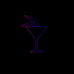 Martini glass and female legs icon for bar or night club
