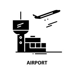 airport sign icon, black vector sign with editable strokes, concept illustration