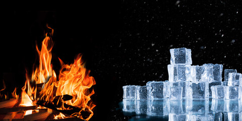 ice cubes and crushed ice versus fire