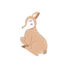 Vector illustration of a sleeping deer on a white background.For the design of postcards, t-shirts