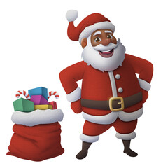 Feliz Natal. Papai Noel negro. Mensagem para impressao.