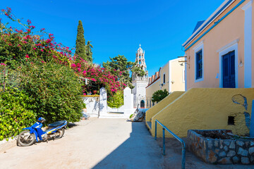 Symi Island street view in Greece.