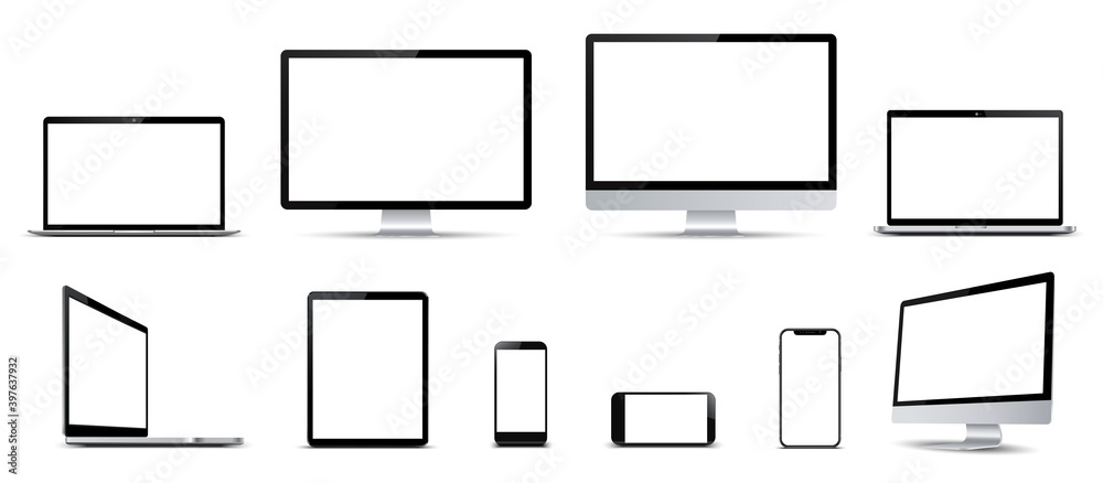 Aufkleber Set of mockup technology devices with empty display computer, laptop, tablet and mobile phone, different model - stock vector