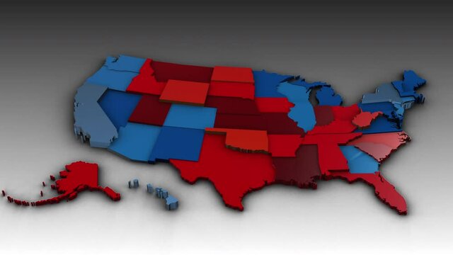 The 2020 USA - presidential election results- States zoom out- 3D model animation on a gradient background