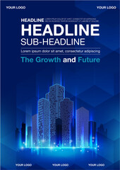 The growth and the future building concept design for city illustration. Vector abstract futuristic, energy technology, and cityscape concept. stripes lines with blue light. layout for your design.