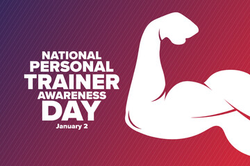 National Personal Trainer Awareness Day. January 2. Holiday concept. Template for background, banner, card, poster with text inscription. Vector EPS10 illustration.