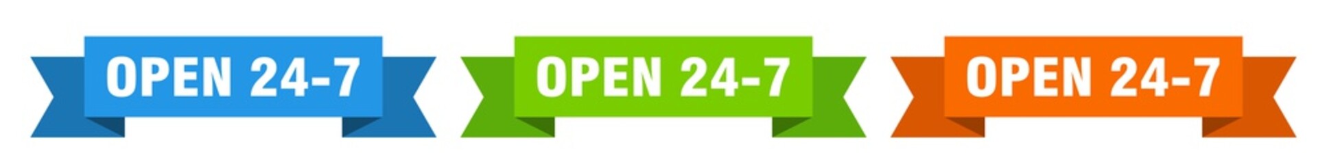 open 24 7 ribbon. open 24 7 isolated paper sign. banner