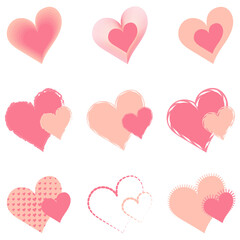 Fototapeta na wymiar Valentine Heart Set Hand Drawn Vector Illustration