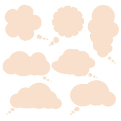 Speech bubbles set with pastel colors empty bubbles, speaking and talk, communication and dialogue vector illustrations, isolated on a light purple background.