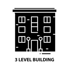 3 level building icon, black vector sign with editable strokes, concept illustration