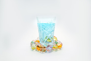 blue alcoholic drink in a decanter. Cocktail with blue gin , tonic