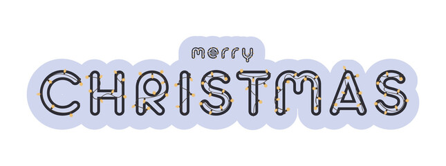Merry Christmas lettering. Inscription with garlands and light bulbs. Colorful typography design for postcard, banner, poster, card, flyer.