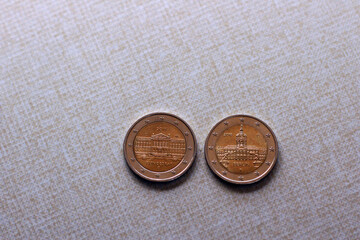Photo of euro coins and cents on grey background. Money consept