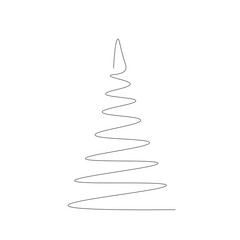 Christmas background with tree one line drawing, vector illustration