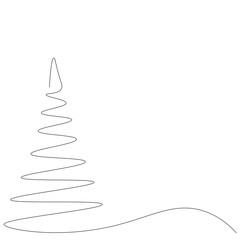 Christmas background with tree line drawing, vector illustration