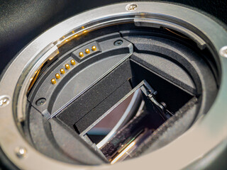 close up macro dslr camera sensor details with mirror