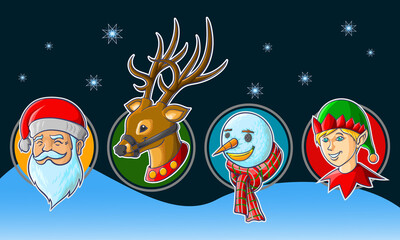 santa and friends vector illustration 