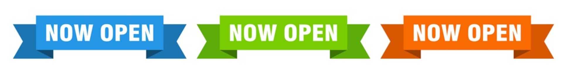 now open ribbon. now open isolated paper sign. banner - obrazy, fototapety, plakaty