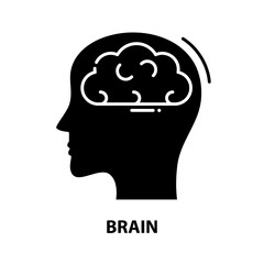 brain icon, black vector sign with editable strokes, concept illustration