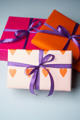 Gift boxes collection for Christmas. Wrapping colorful gift boxes