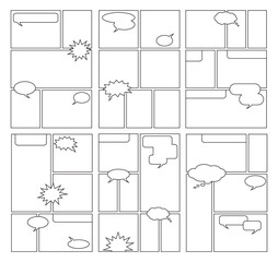 Empty Comic Book Speech Bubbles and grid vector illustation set