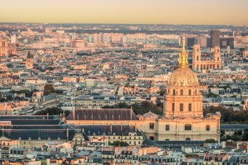 Fototapeta na wymiar Aerial view of Paris with Les Invalides in background at sunset