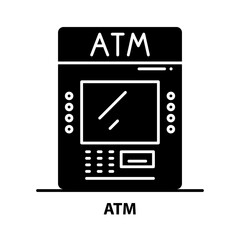 atm icon, black vector sign with editable strokes, concept illustration